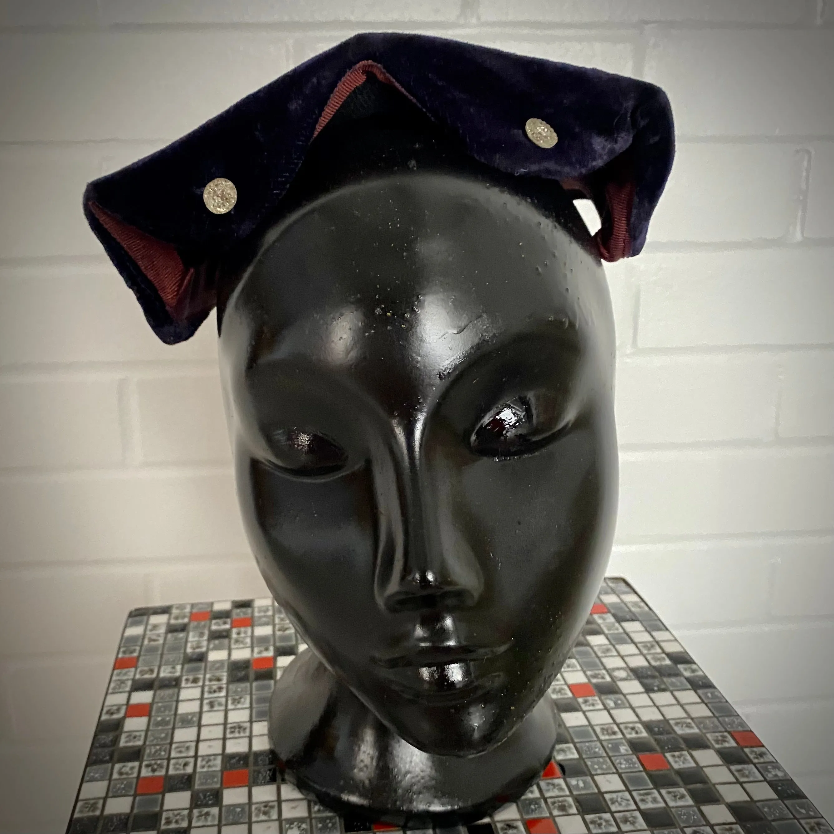 1950s Navy Blue Velvet Calot Hat