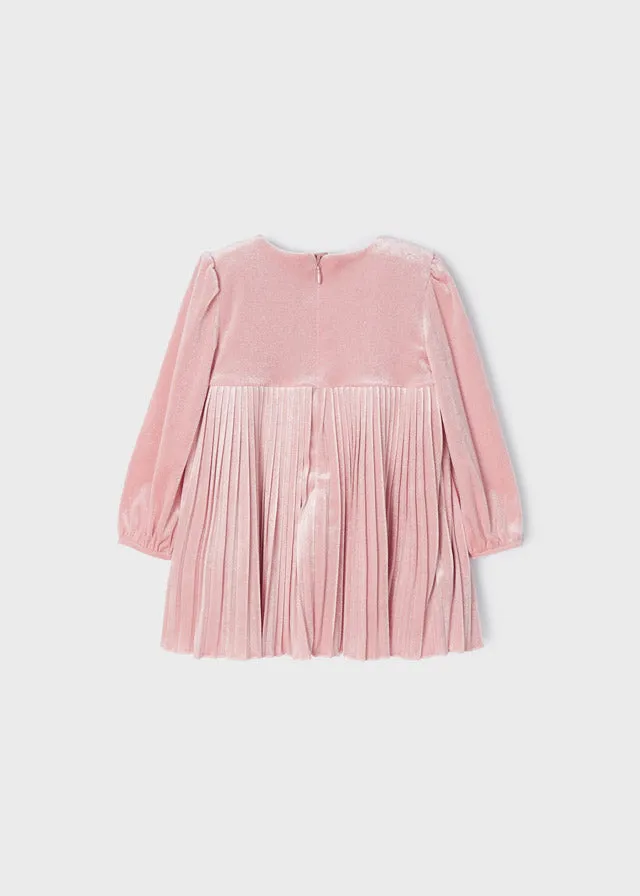 2949 Blush Pleated Velvet Dress baby girl