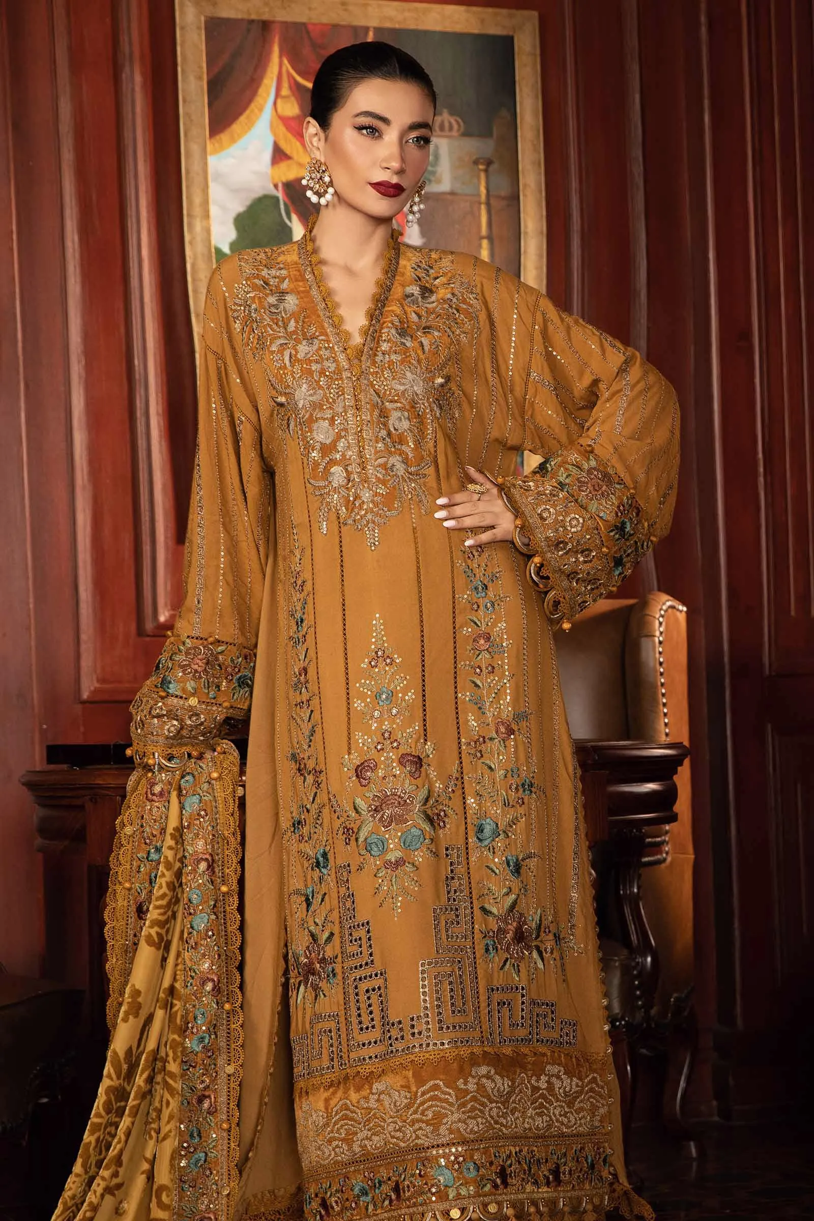 3 Piece Unstitched Embroidered Twill Linen Suit | DL-1207