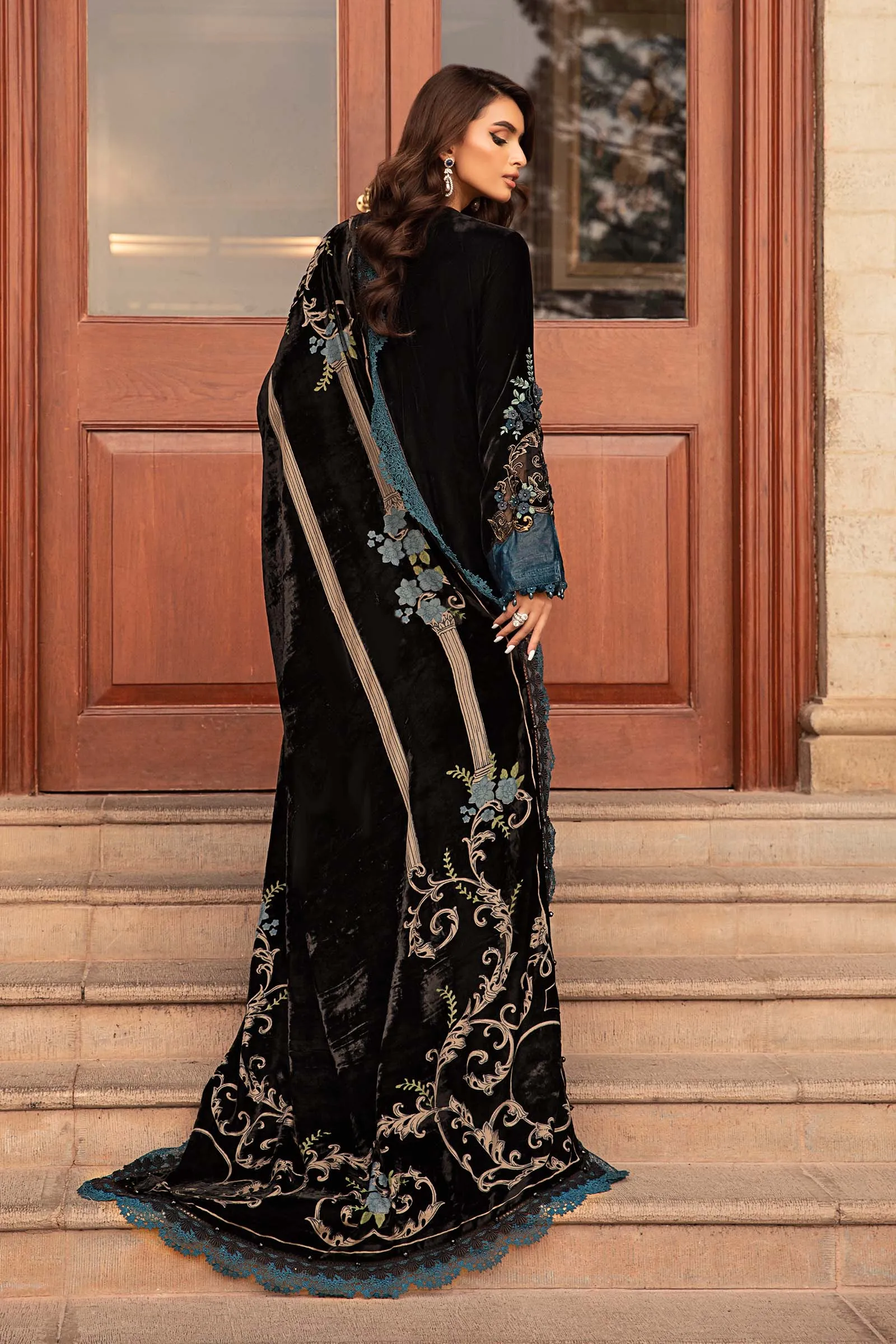 3 Piece Unstitched Embroidered Velvet Suit | DL-1208