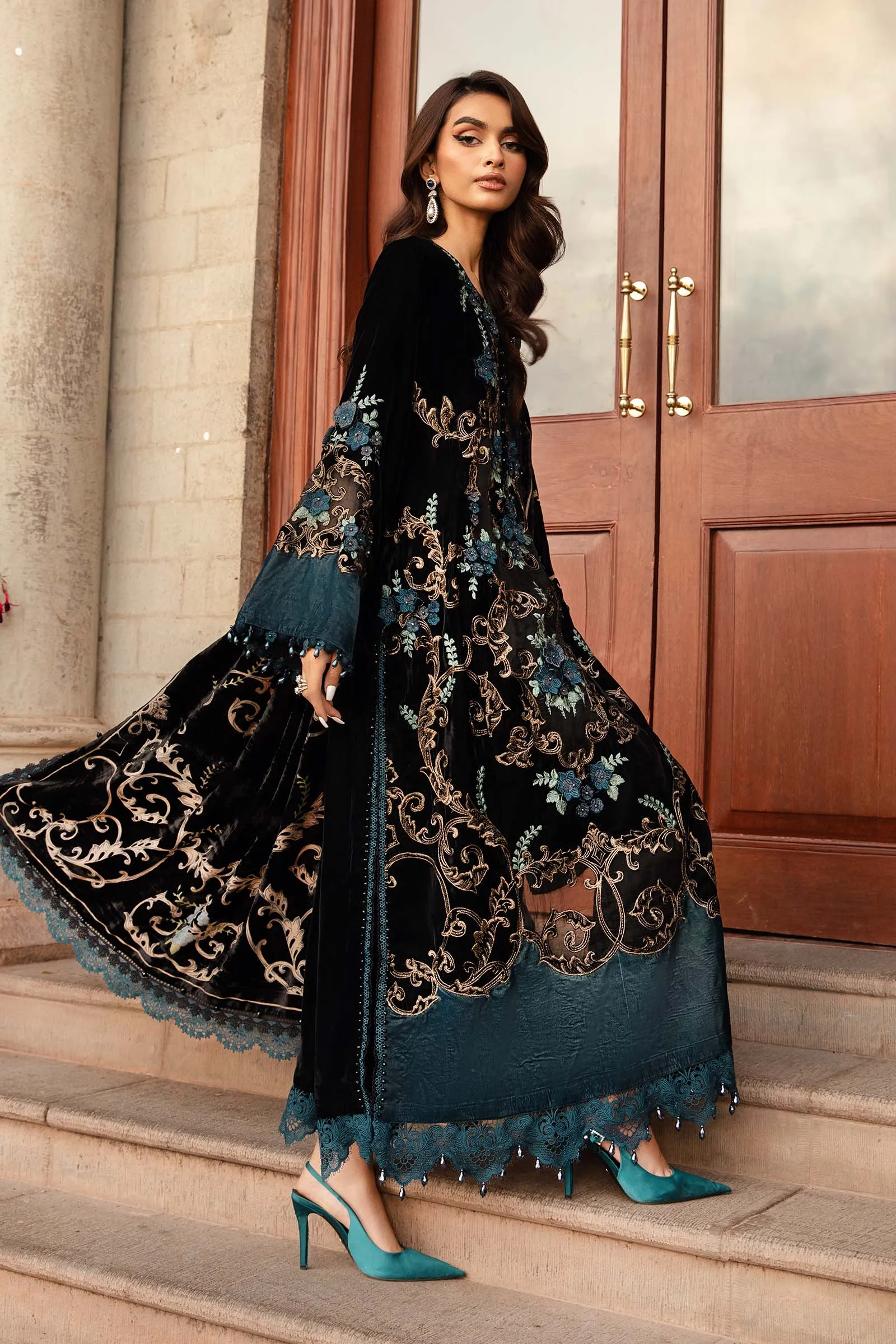 3 Piece Unstitched Embroidered Velvet Suit | DL-1208