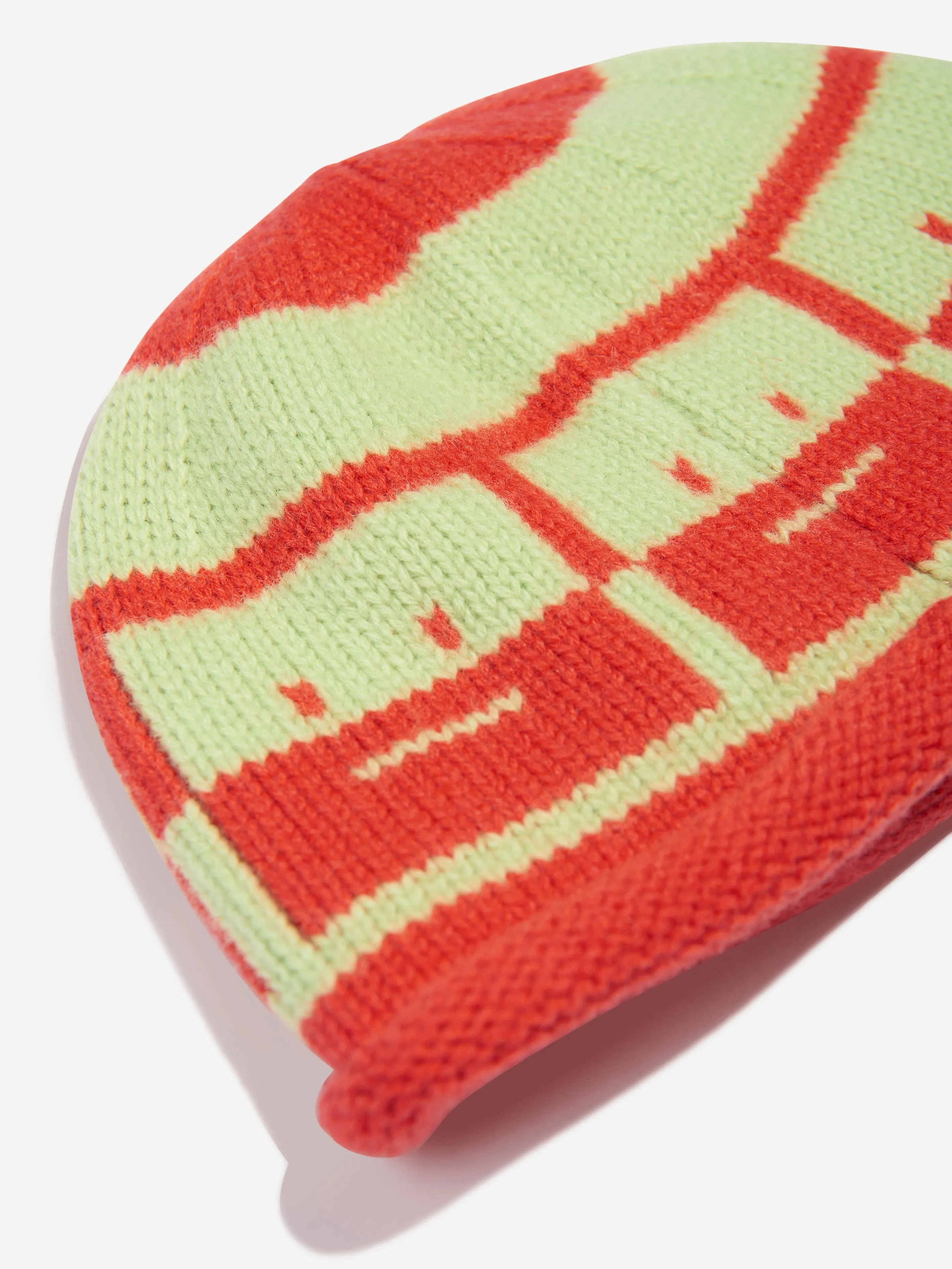 Acne Studios Kids Wool Face Logo Beanie Hat in Red