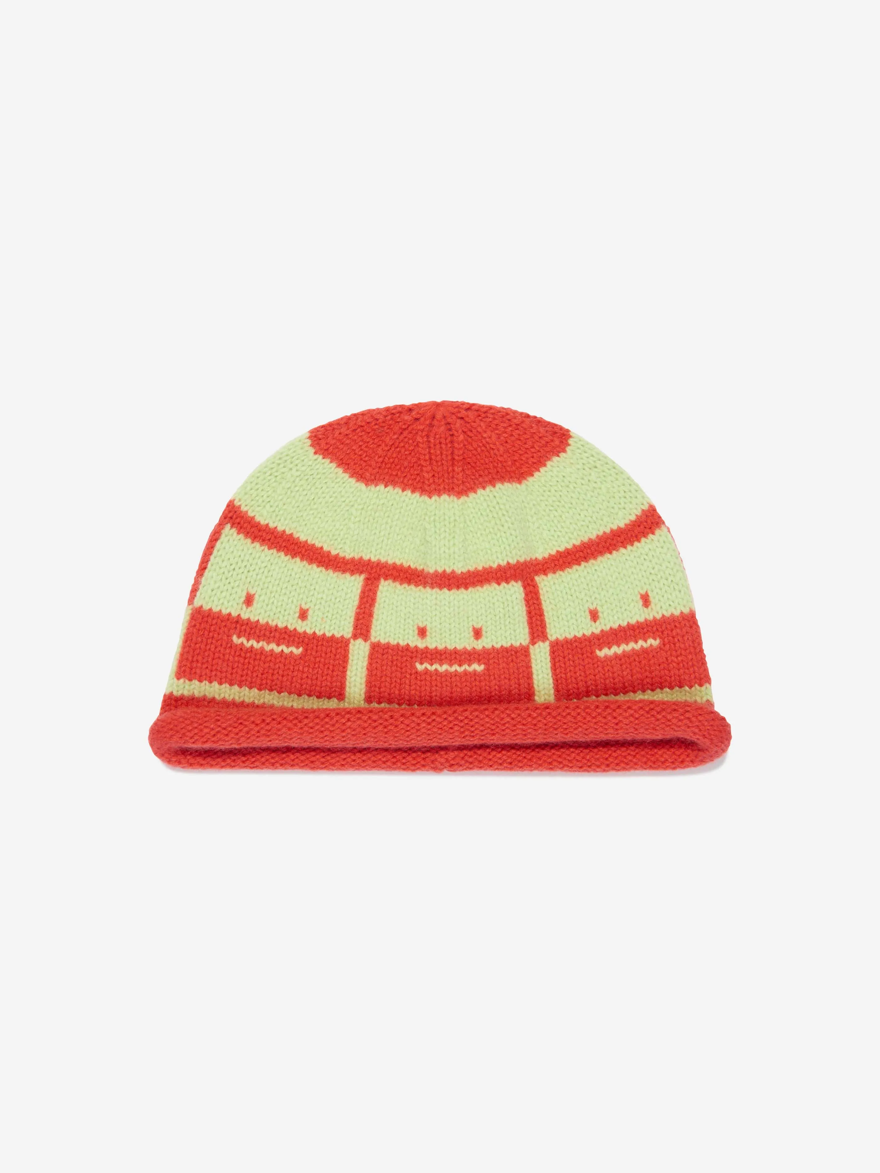 Acne Studios Kids Wool Face Logo Beanie Hat in Red