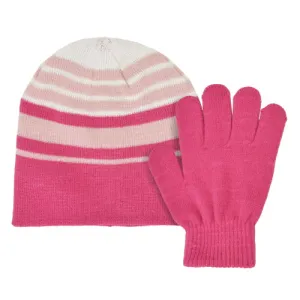 ACRYLIC KNIT STRIPED SET, SIZE 4-6x PINK