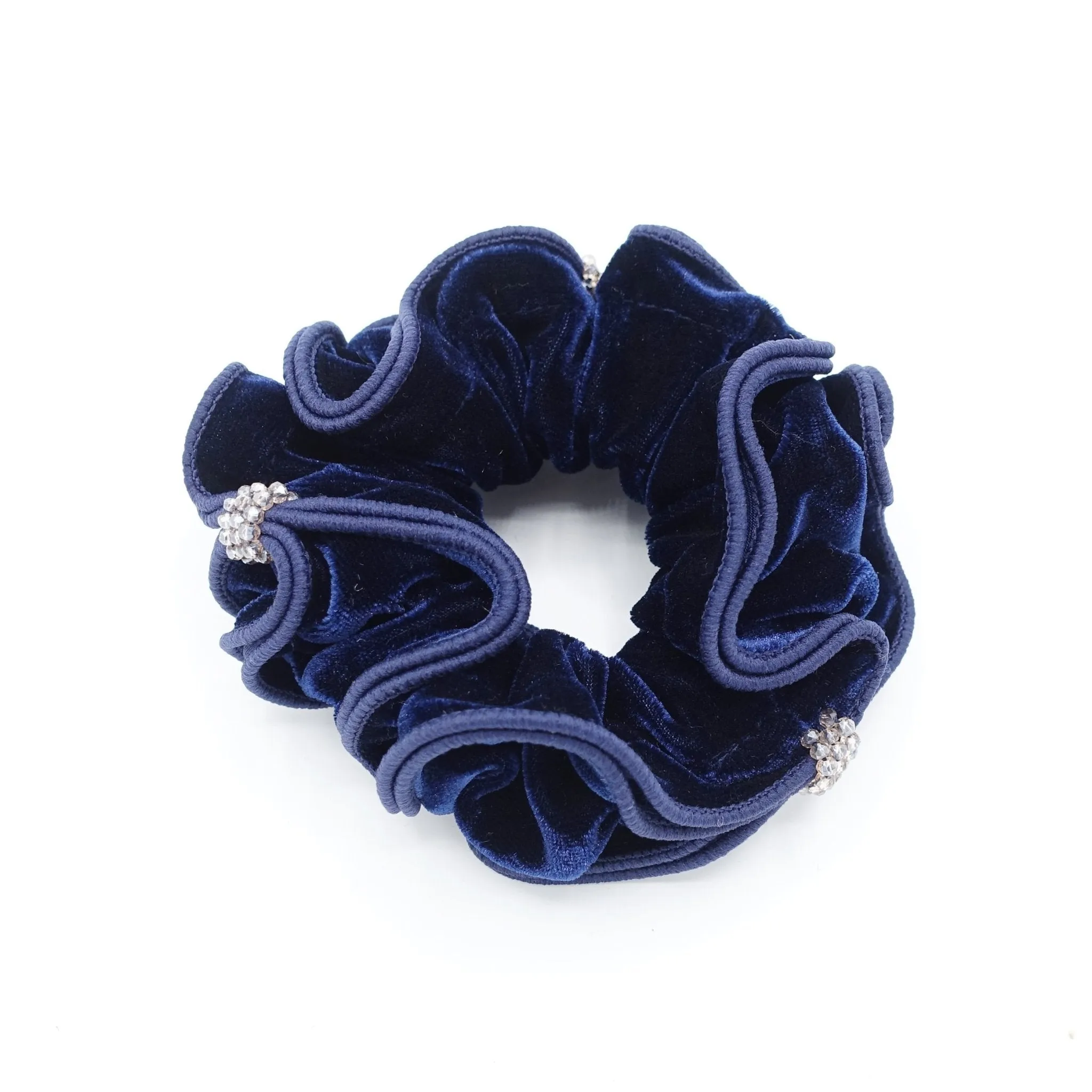 acrylic rhinestone decorated  velvet scrunchies trim embellished women hair scrunchie