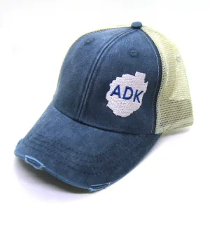 Adirondack Hat - Navy Blue Distressed Snapback Trucker Hat - ADK Adirondack park