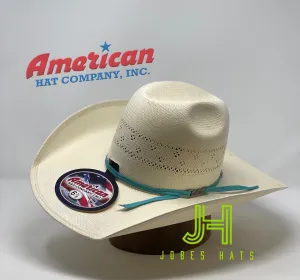 American Hat Co. Straw #7210 L/O  4”1/4 brim Turquoise hatband