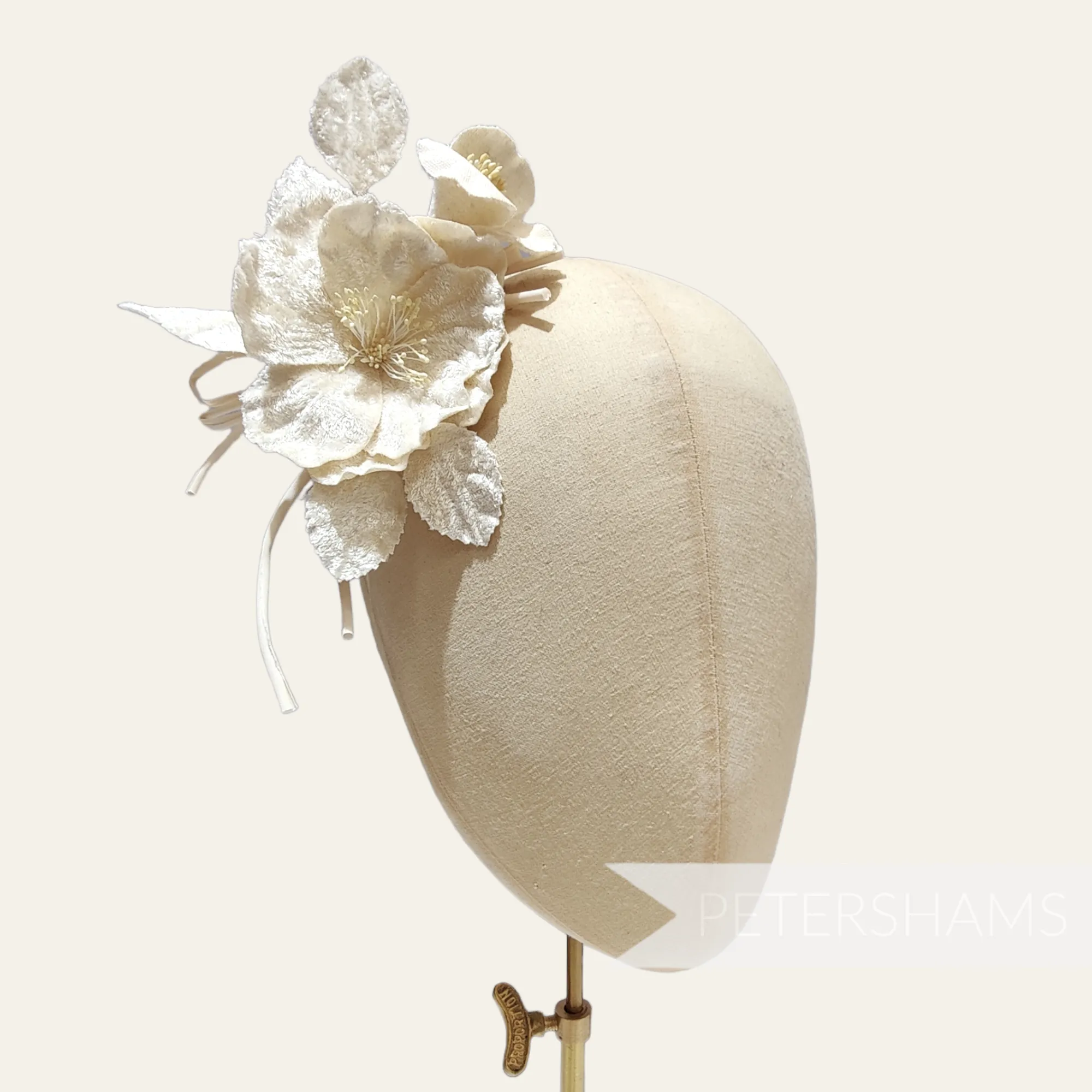 'Angelique' Velvet Millinery Flower Mount with Leaves, Blossom and Loops