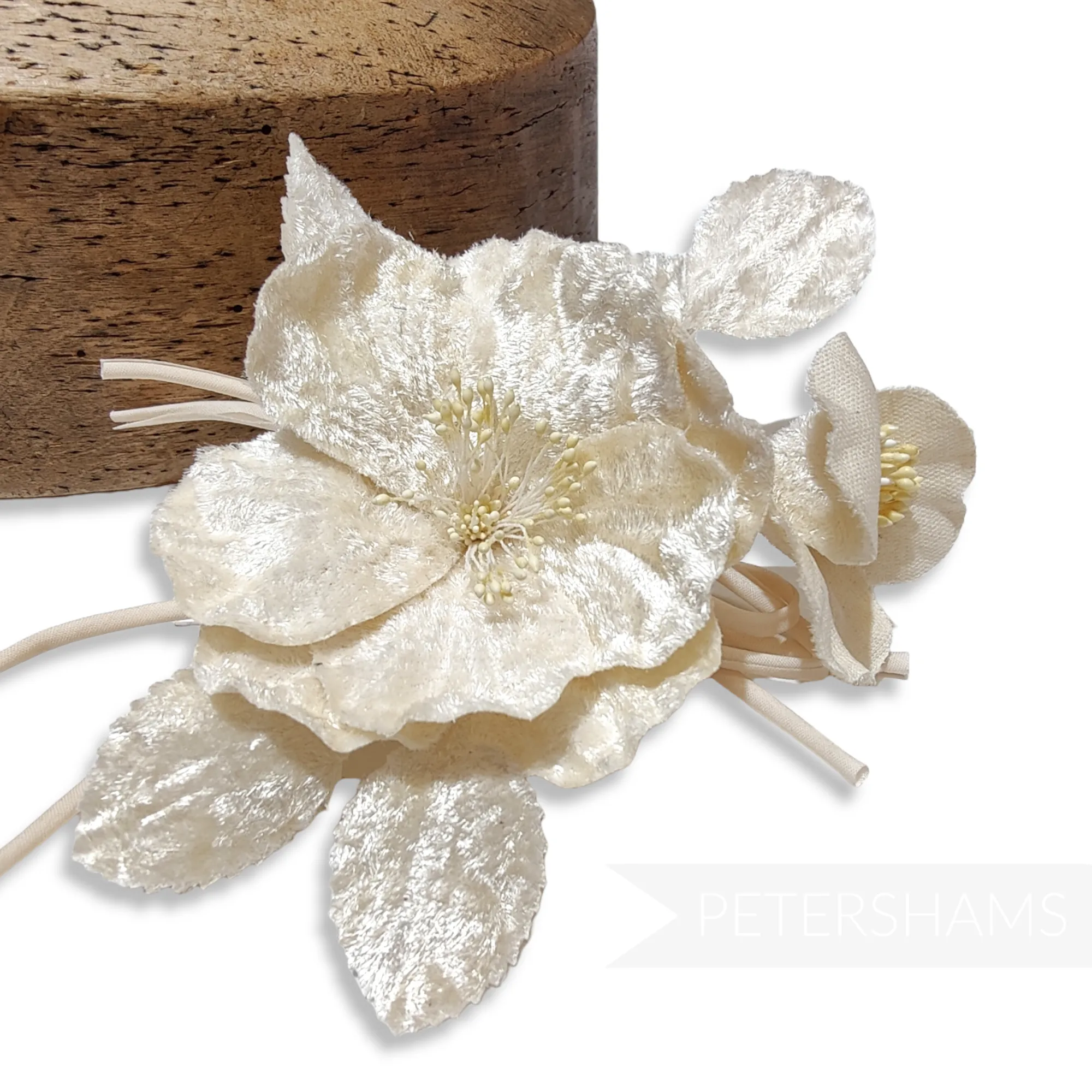 'Angelique' Velvet Millinery Flower Mount with Leaves, Blossom and Loops