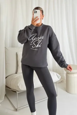 Apres Ski steel grey embroidered sweater and legging set