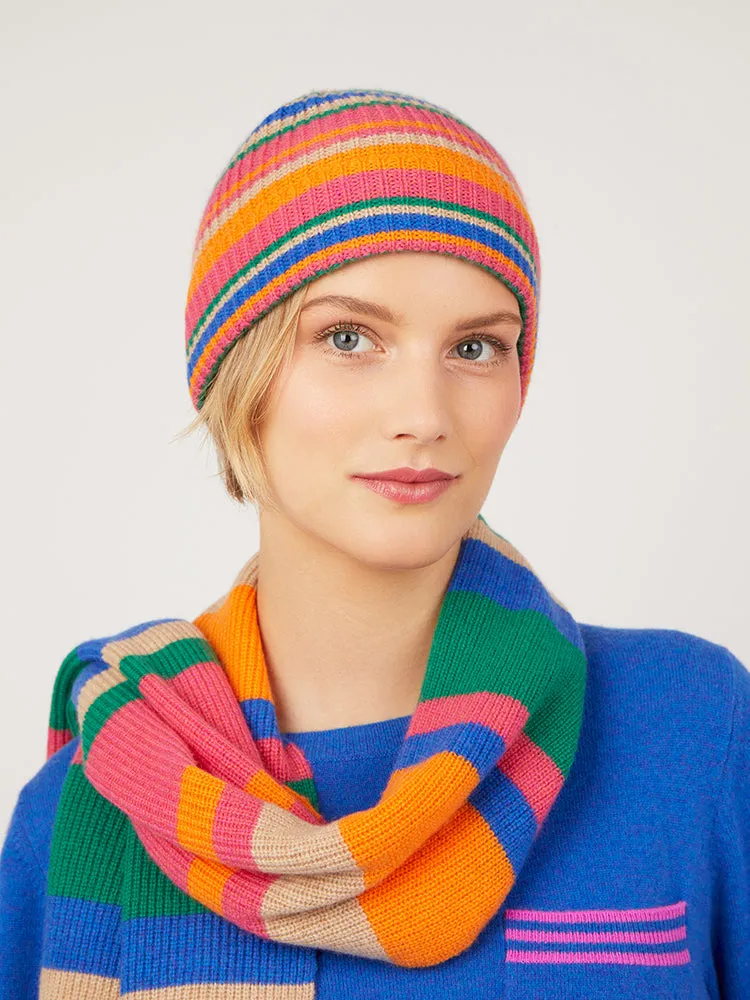 Azmin Multi Stripe Cashmere Beanie Hat