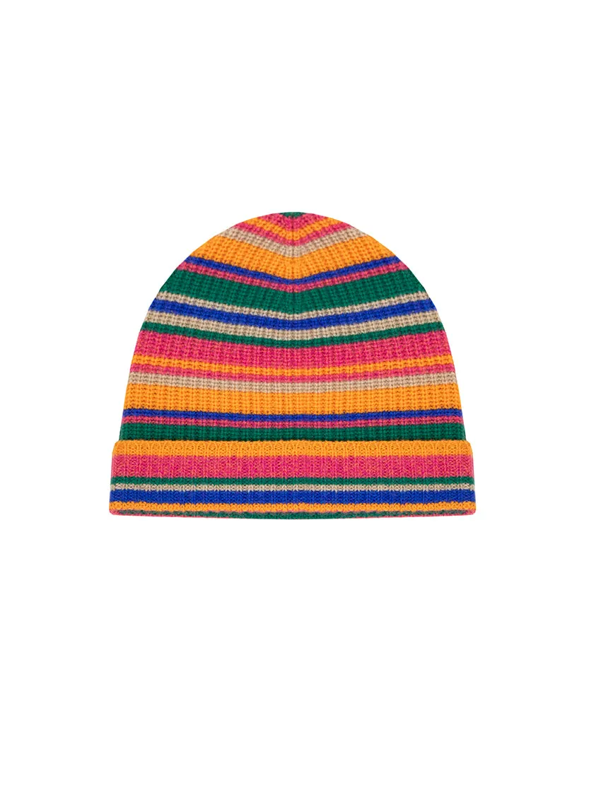 Azmin Multi Stripe Cashmere Beanie Hat