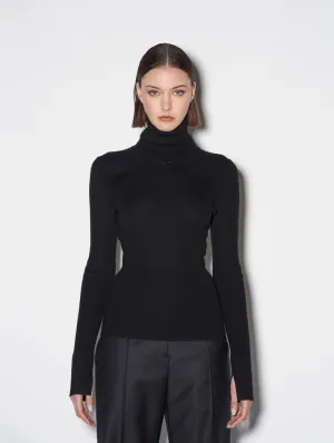 BARBARA BUI BLACK MERINO KNIT ROLLNECK SWEATER WITH PIERCING DETAIL