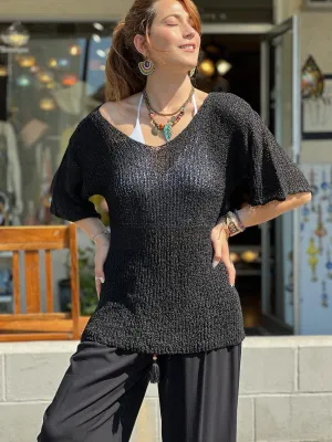 Black Mercerized Long Blouse