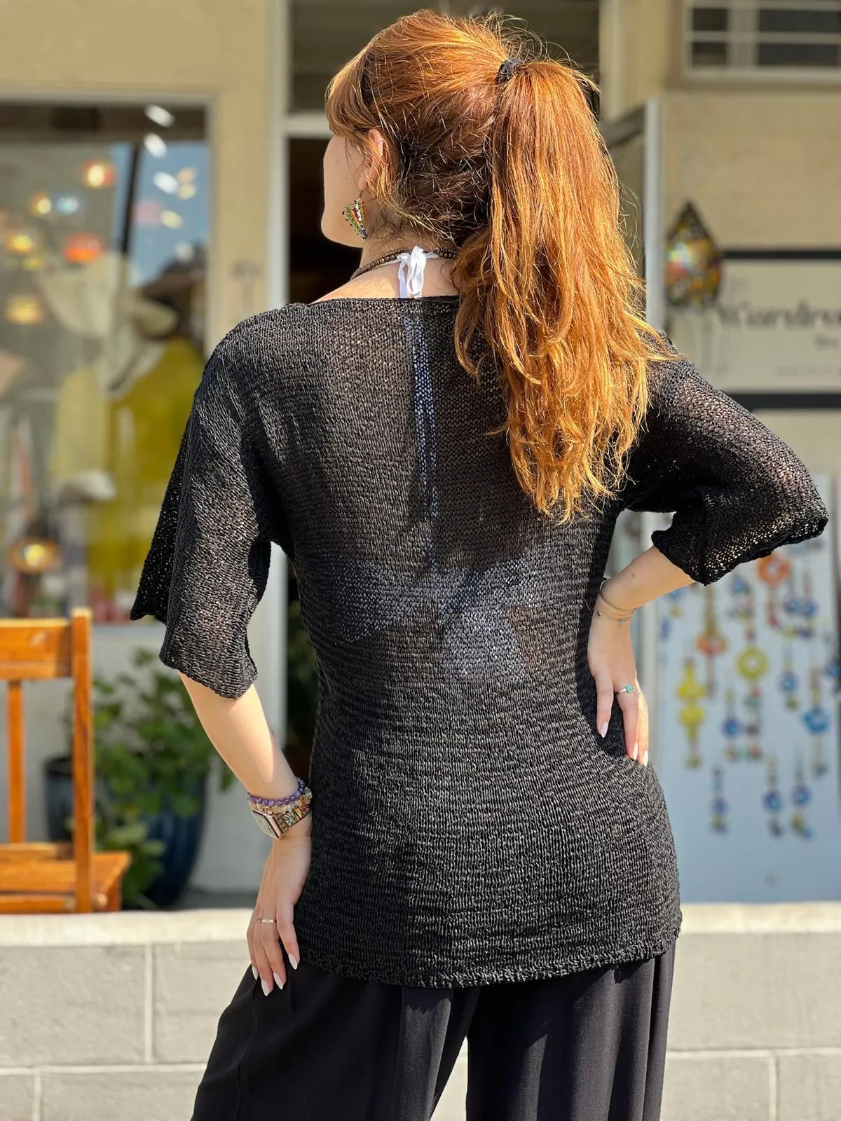 Black Mercerized Long Blouse