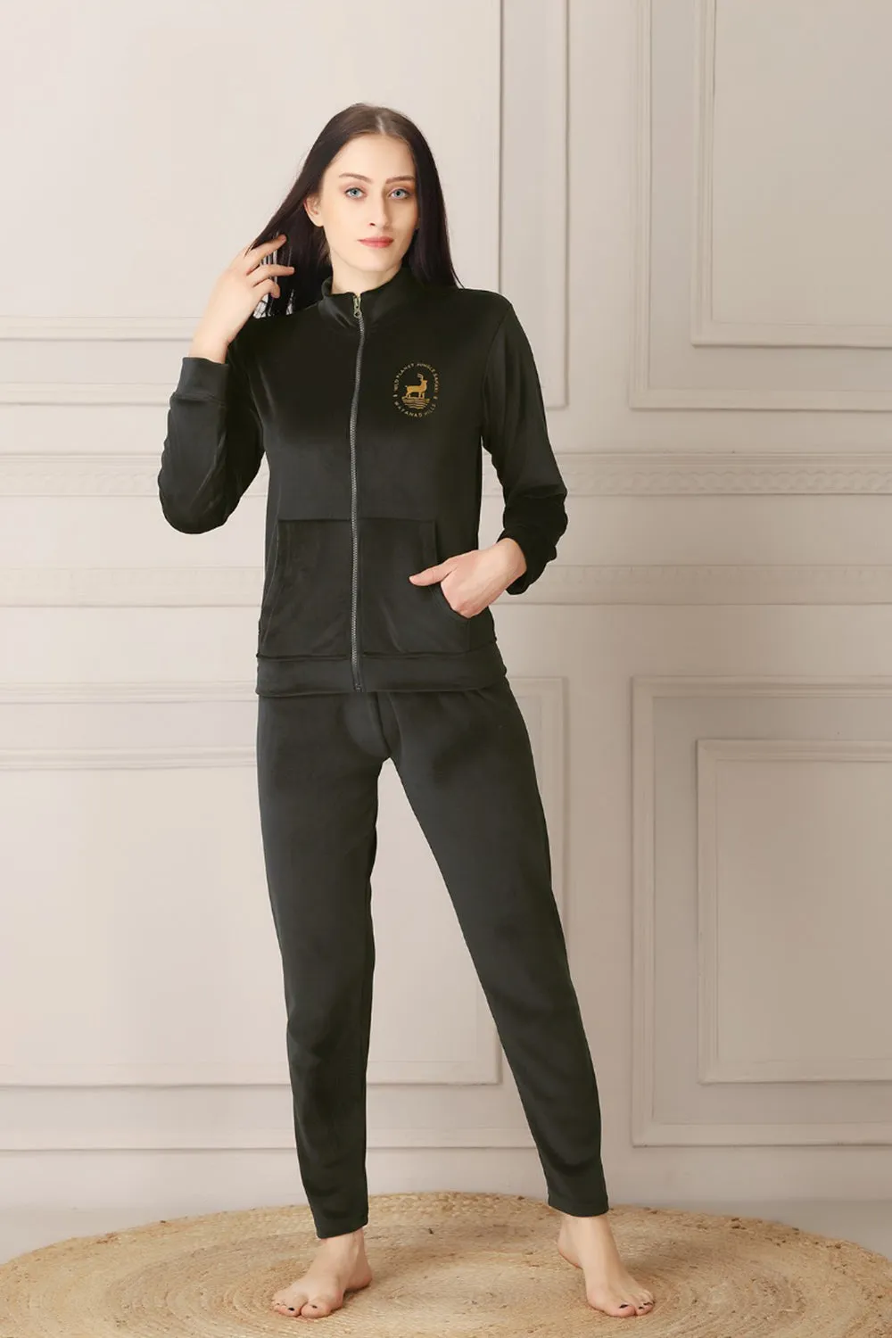 Black Super Soft Velvet Track suit