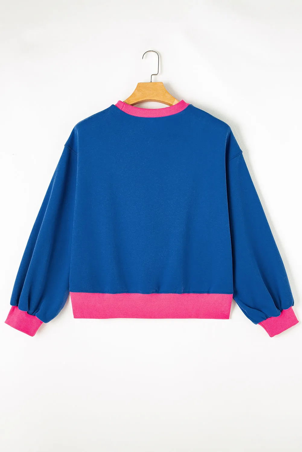 Blue Colorblock Bubble Sleeve Sweatshirt