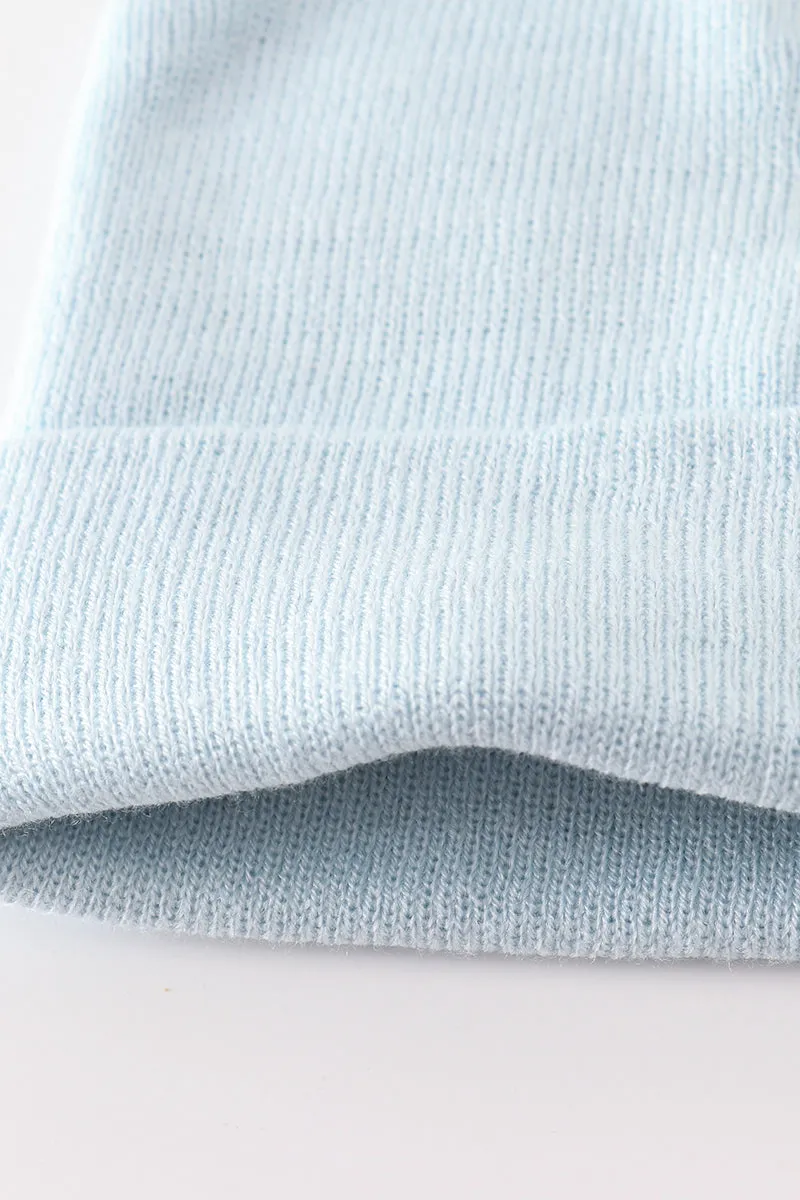 Blue ribbed basic knit beanie