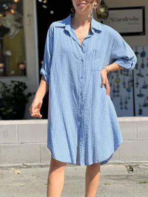 Blue Striped Shirt Dress