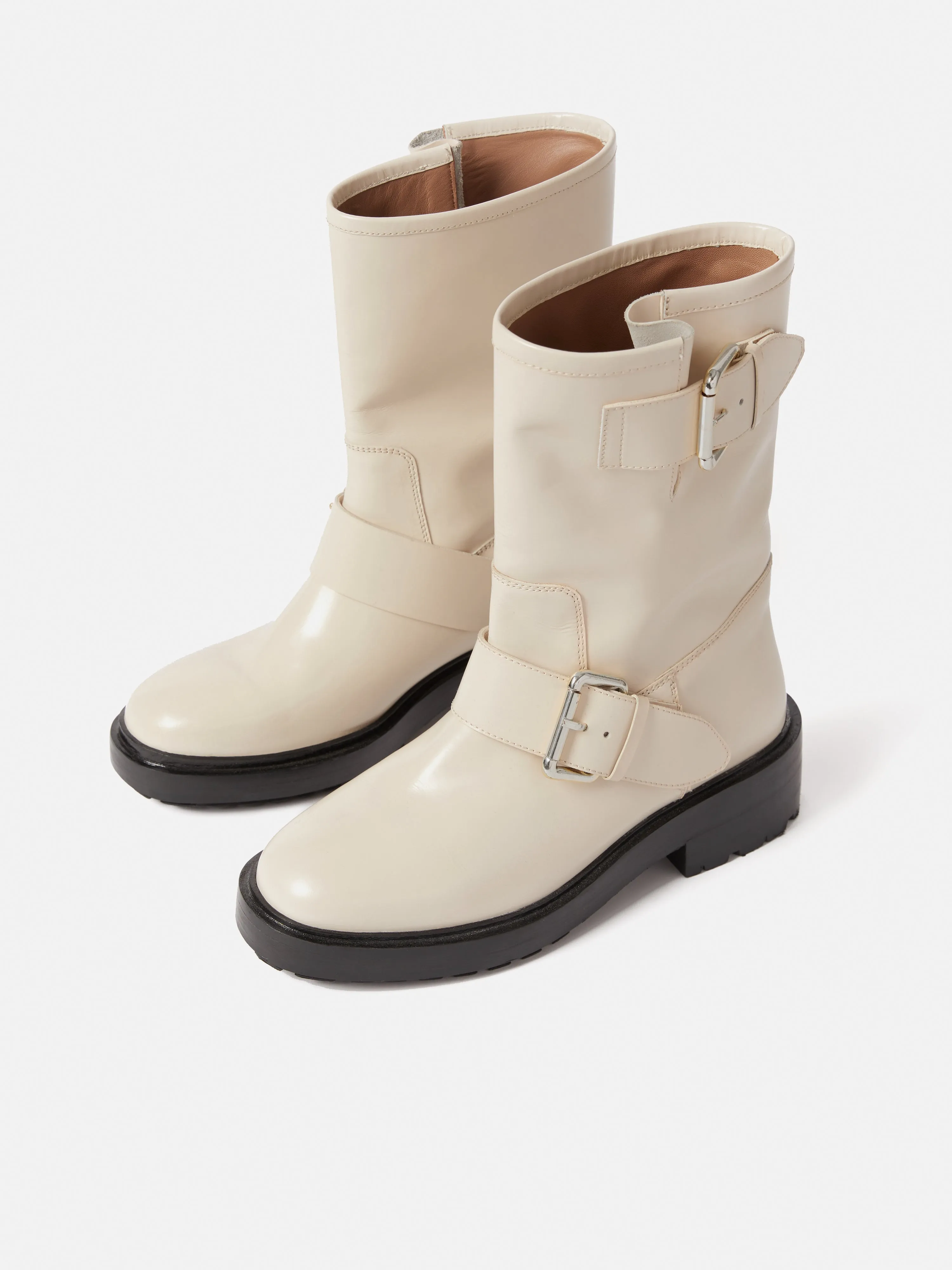 Box Leather Biker Boot | Cream