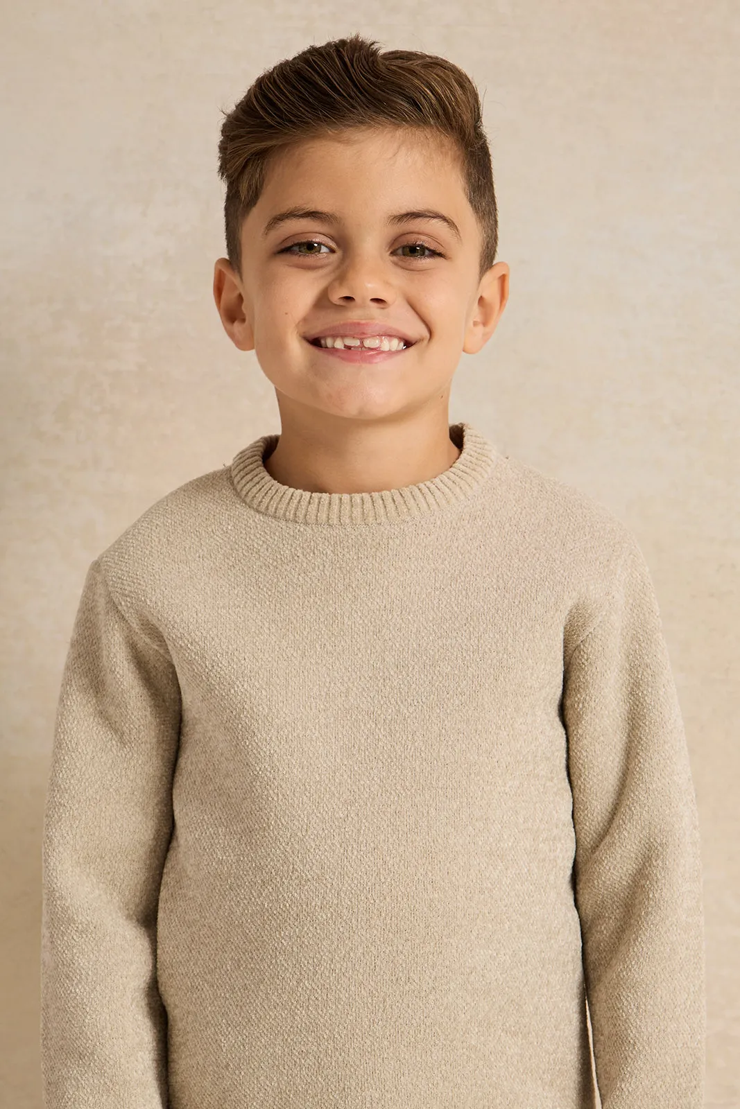 Boys Beige Plain Pullover