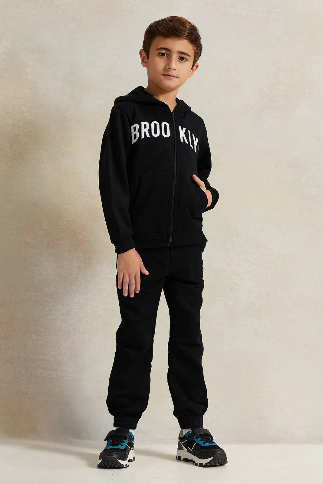 Boys Black Hooded Kangaroo Pocket Sweatshirt