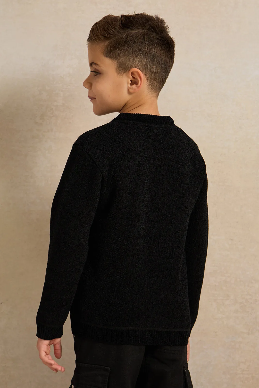 Boys Black Plain Pullover