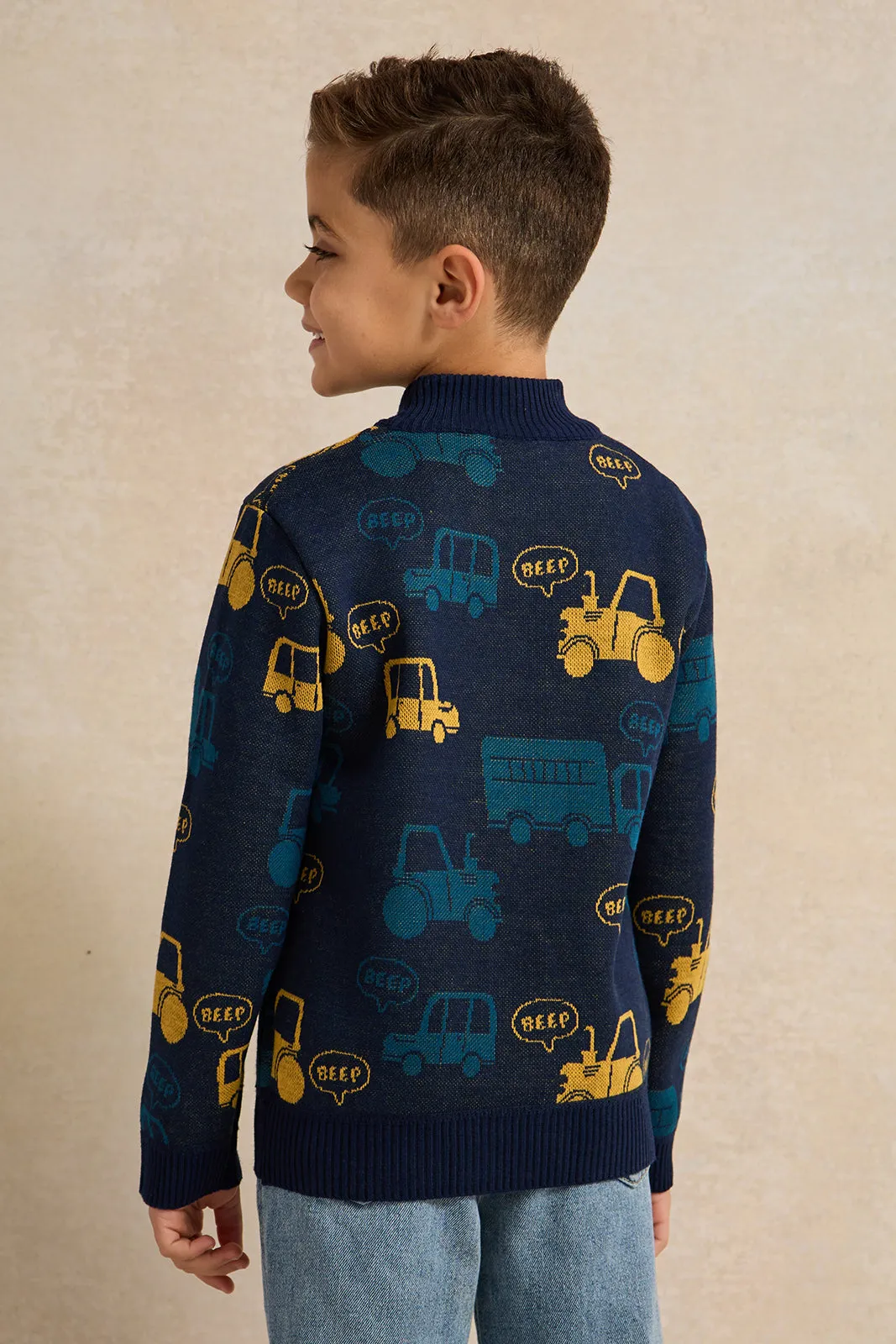 Boys Navy Printed Pullover