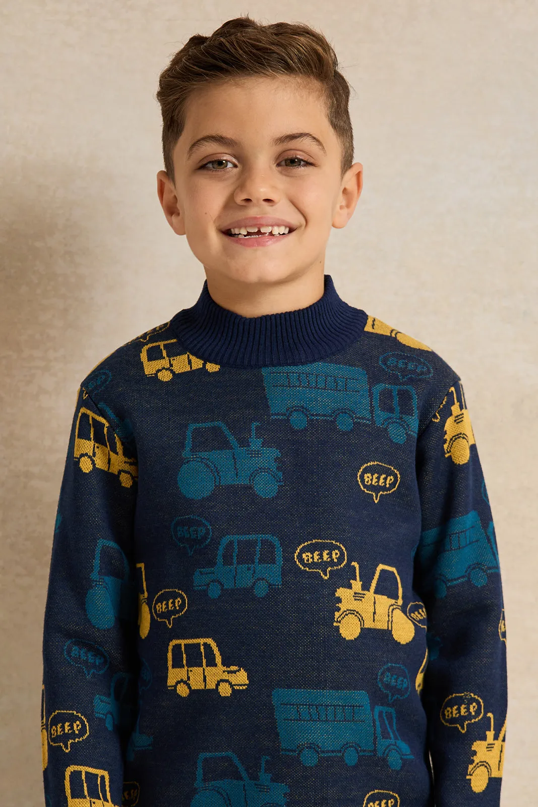 Boys Navy Printed Pullover