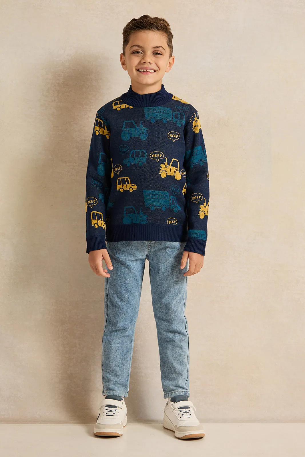 Boys Navy Printed Pullover