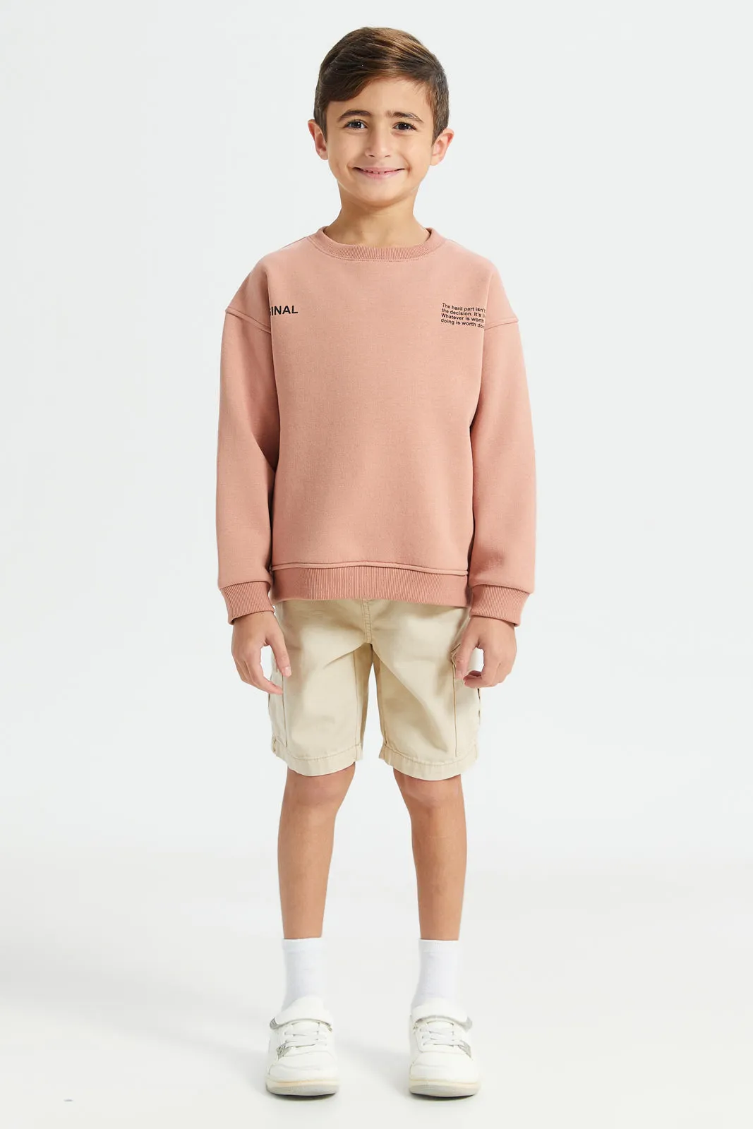 Boys Pink Drop Shoulder Bonded Sweatshirt