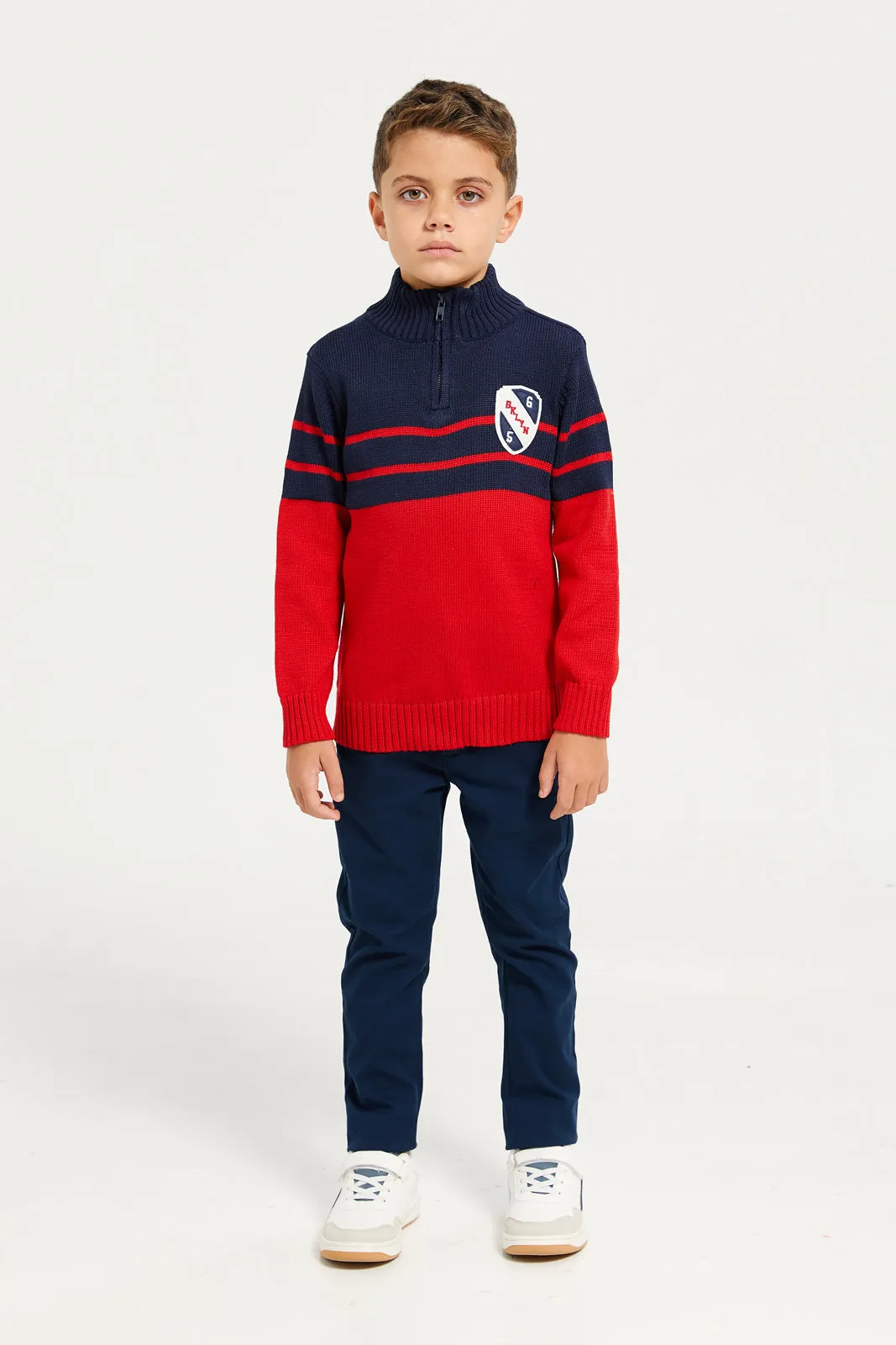 Boys Red High-Neck Sweater