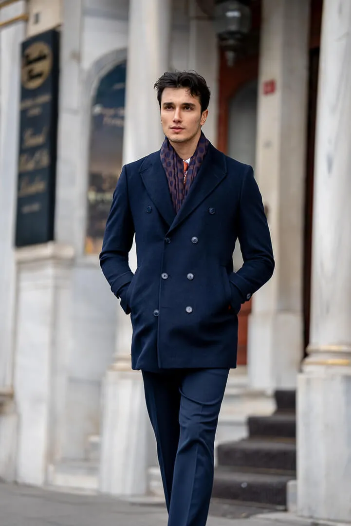 Brabion Navy Blue Double-Breasted Men's Coat