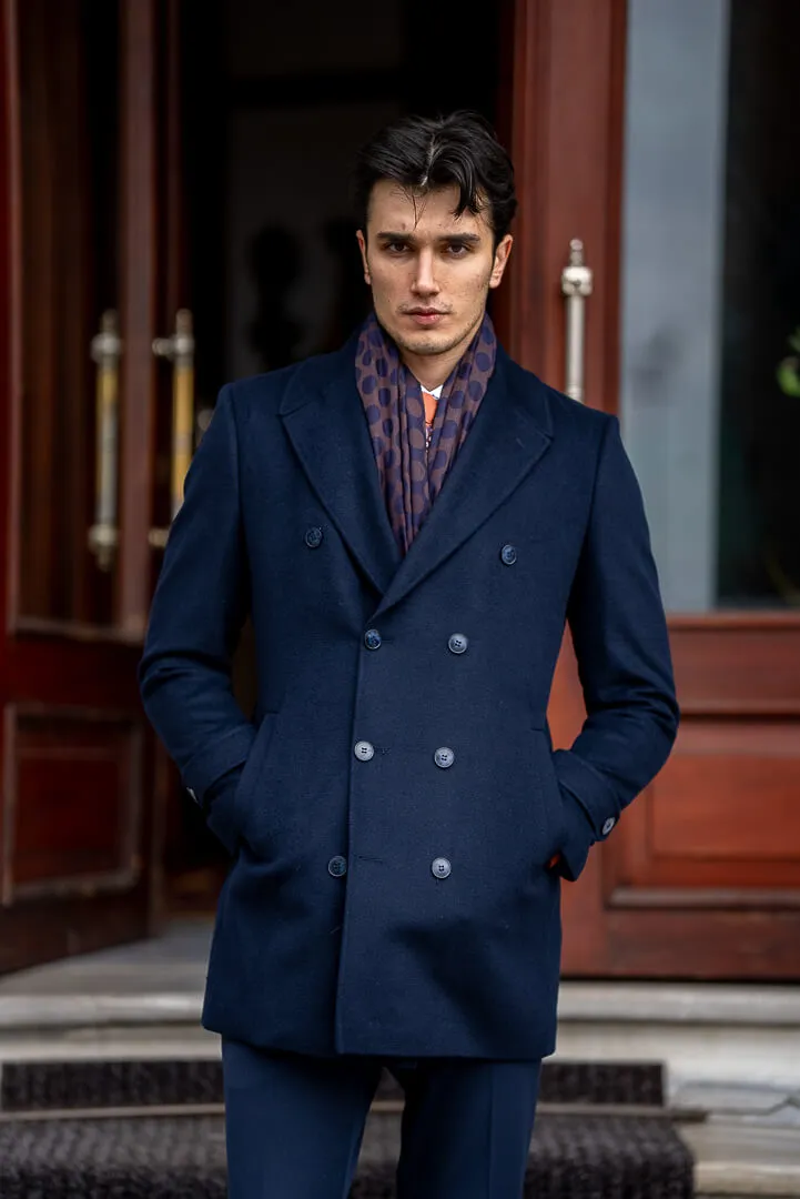 Brabion Navy Blue Double-Breasted Men's Coat