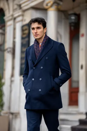 Brabion Navy Blue Double-Breasted Men's Coat