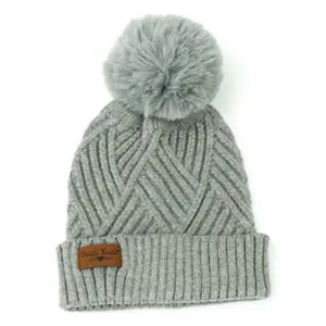 BRITTS KNITS KIDS POOF POM HAT GREY