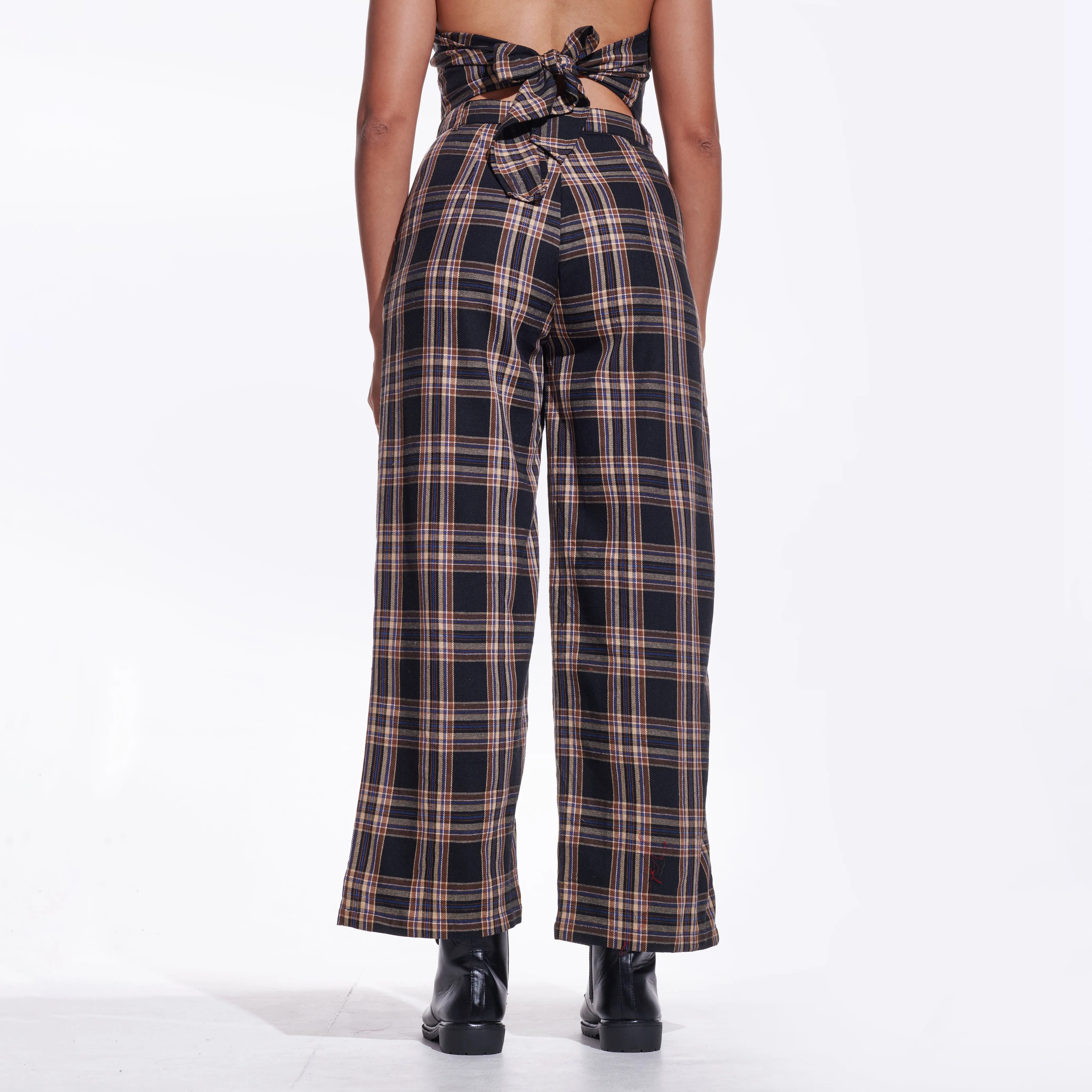 Brown Checkered Wide Leg Pants