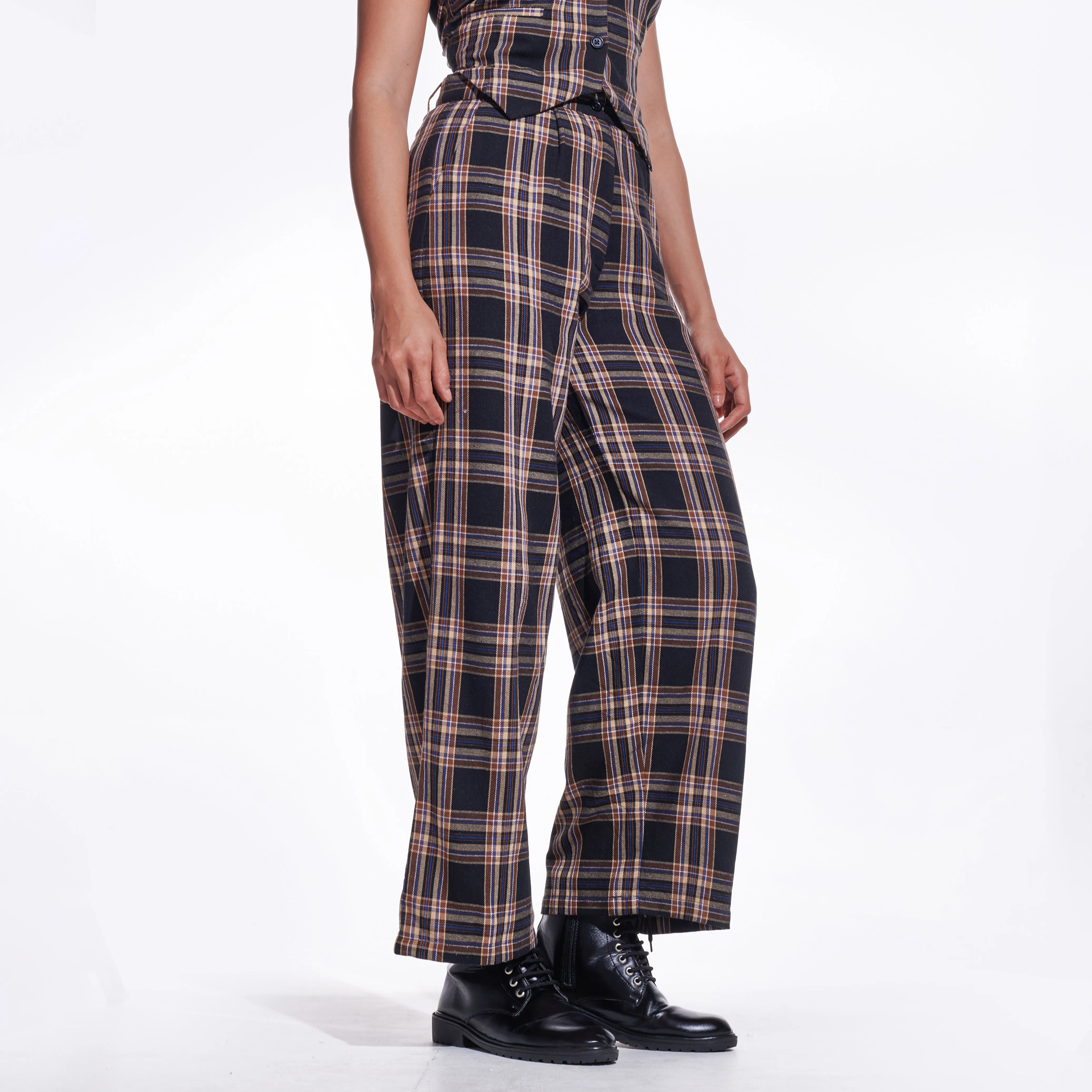 Brown Checkered Wide Leg Pants