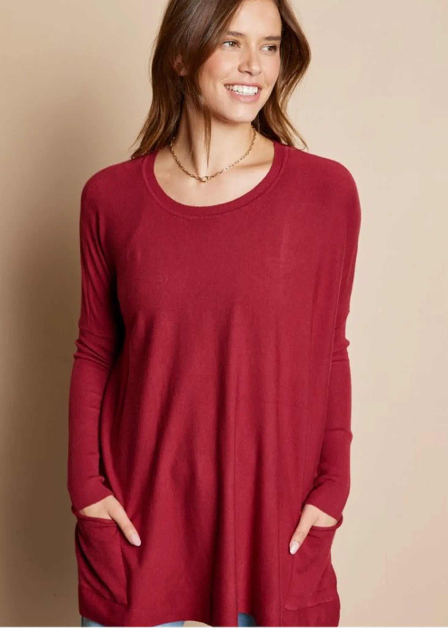 Brynn, Women’s Sweater, Long Sleeve Batwing,  Cherry