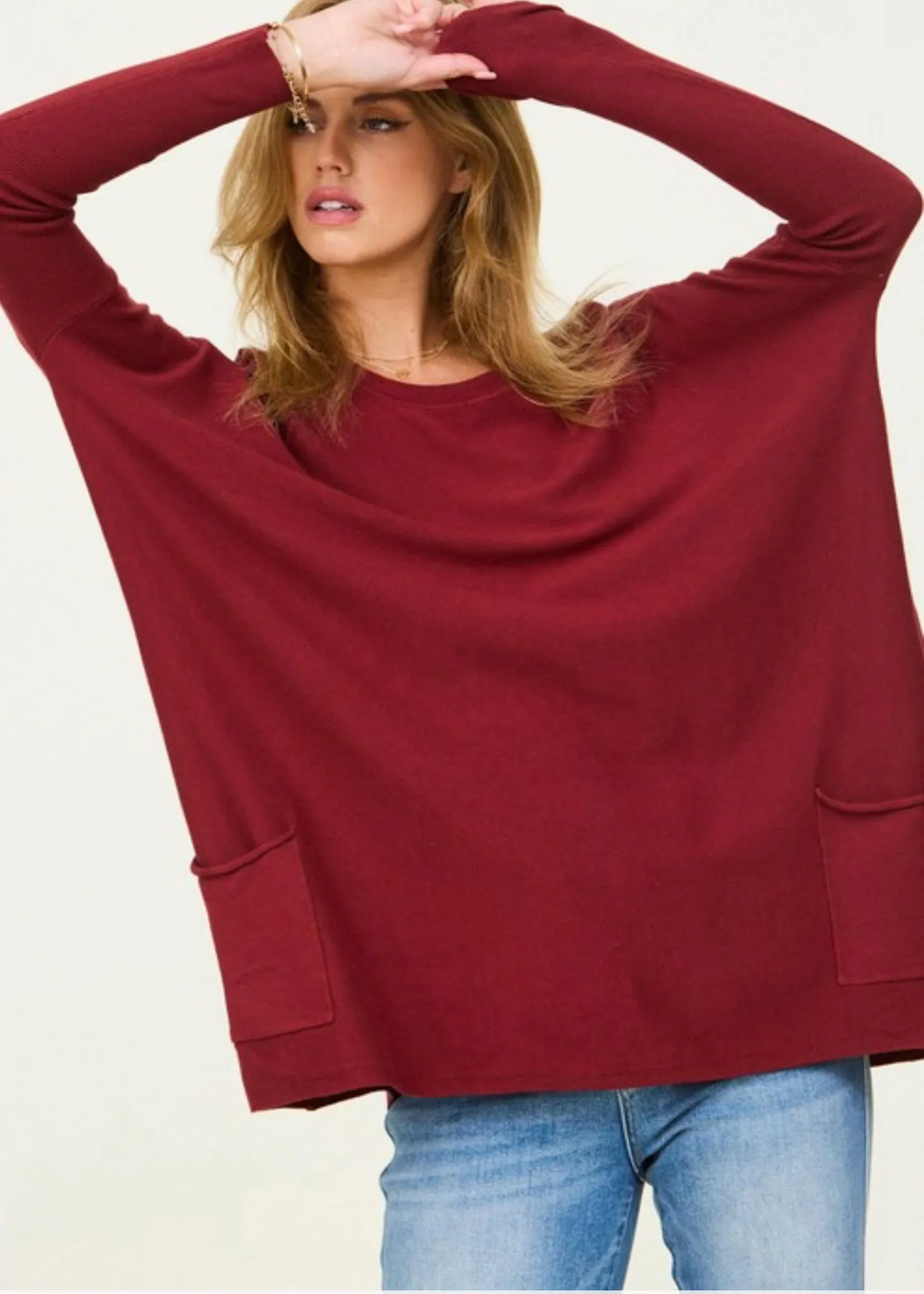 Brynn, Women’s Sweater, Long Sleeve Batwing,  Cherry