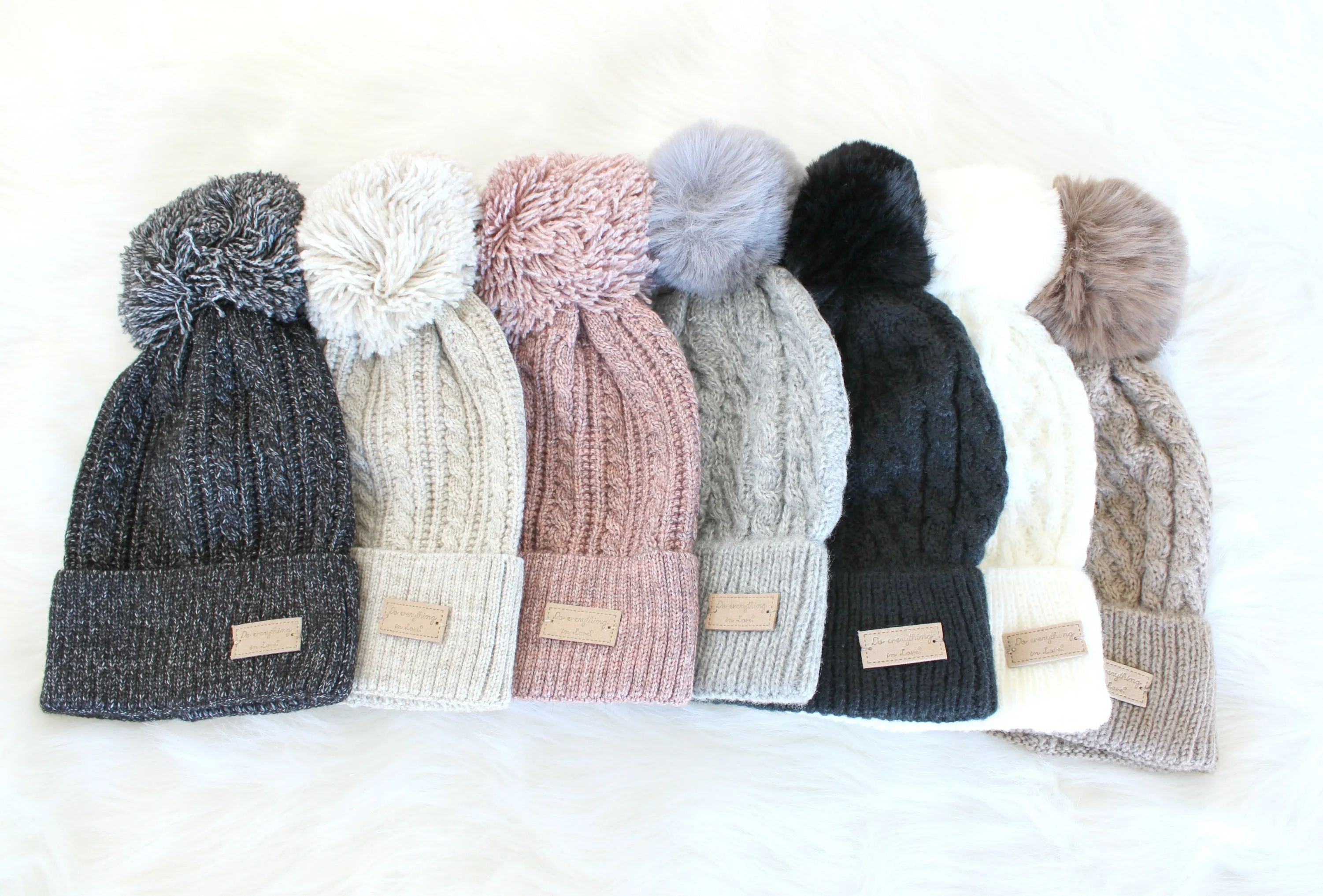 Cable Knit Pom Beanies | Do Everything in Love