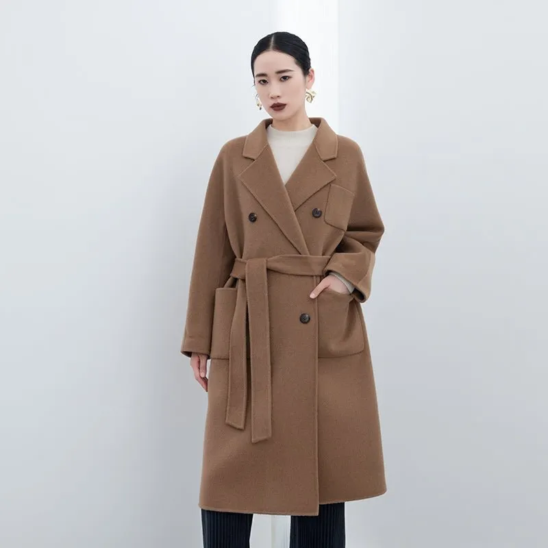 Camel Long Double Breasted Wool Coats