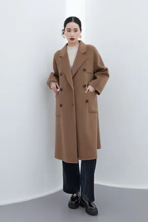 Camel Long Double Breasted Wool Coats