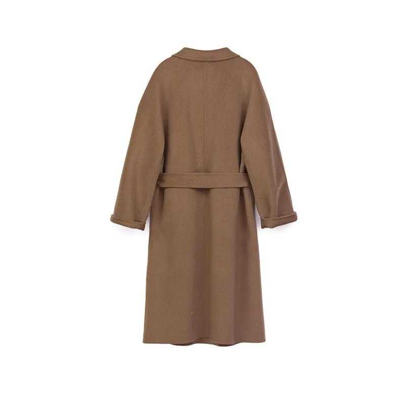 Camel Long Double Breasted Wool Coats