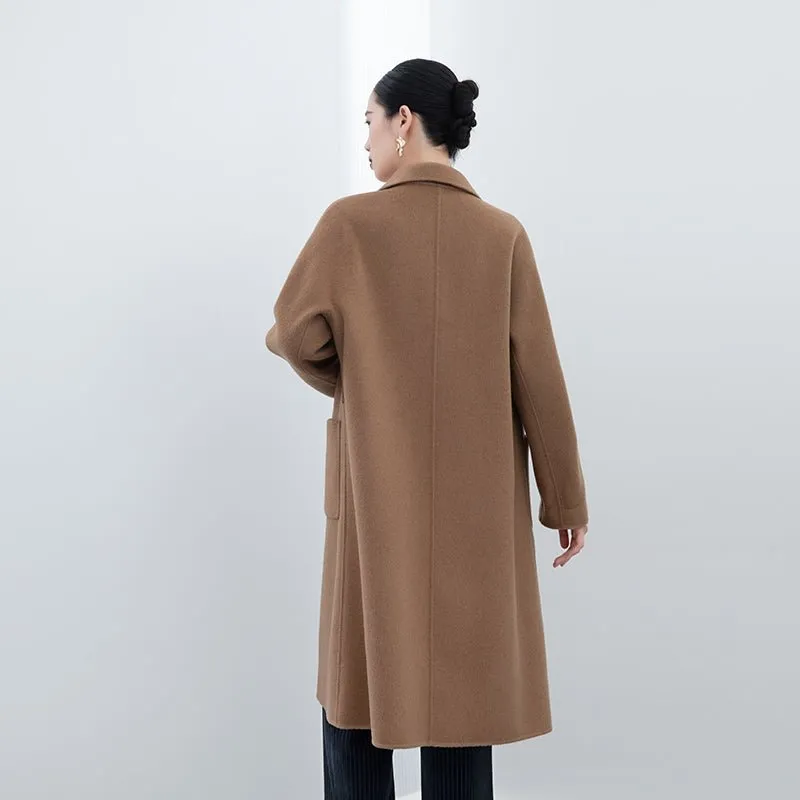 Camel Long Double Breasted Wool Coats