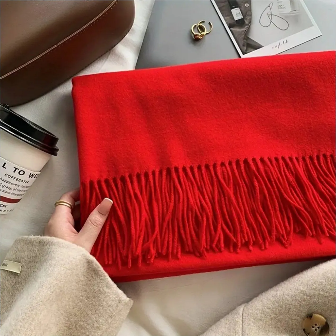 Cashmere-feel Scarf in Red