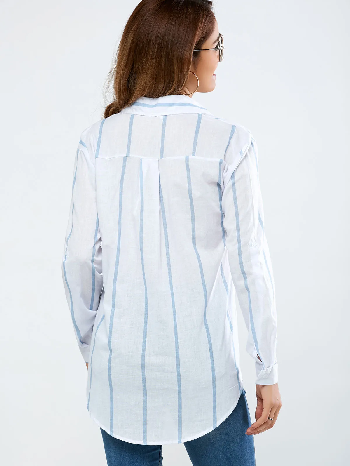 Casual striped long sleeve cotton shirt