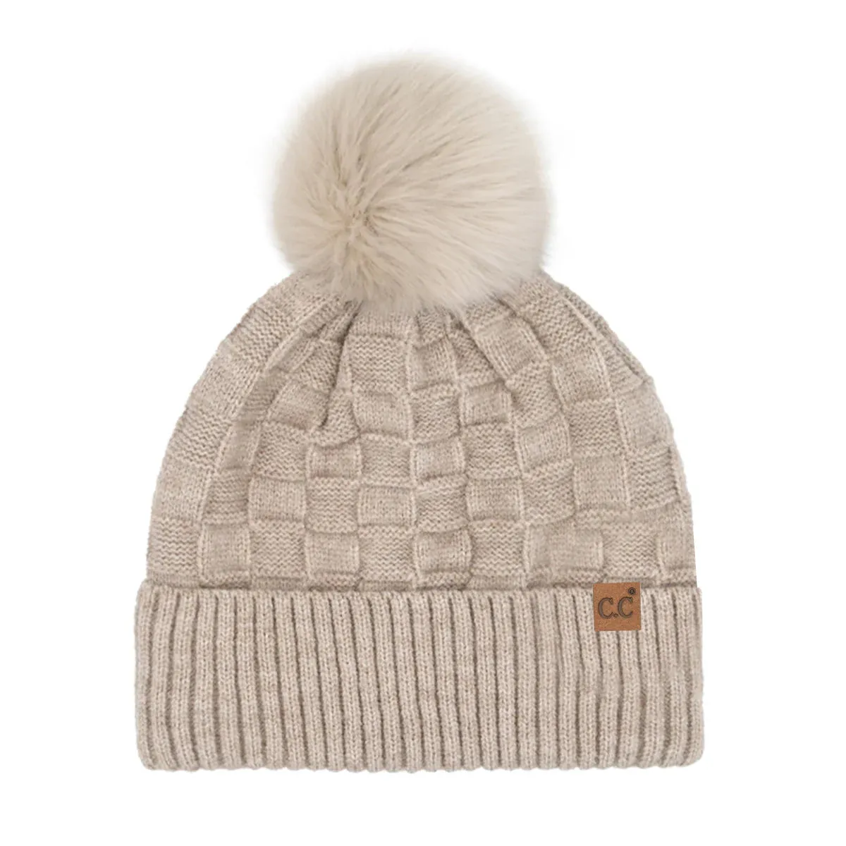 C.C Beanie Woven Checkered Pom Beanie