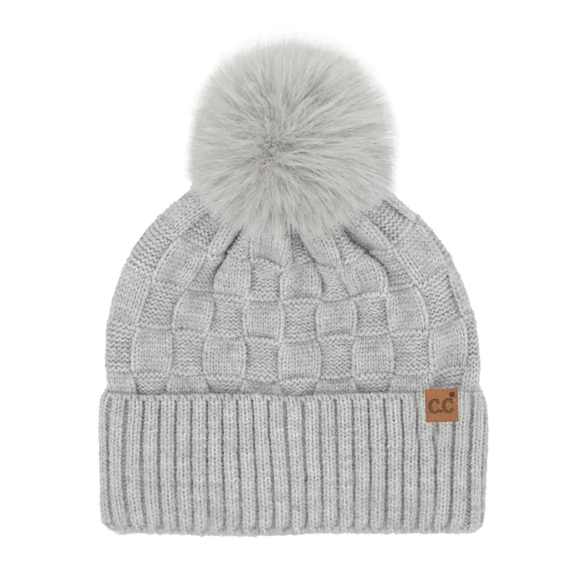 C.C Beanie Woven Checkered Pom Beanie