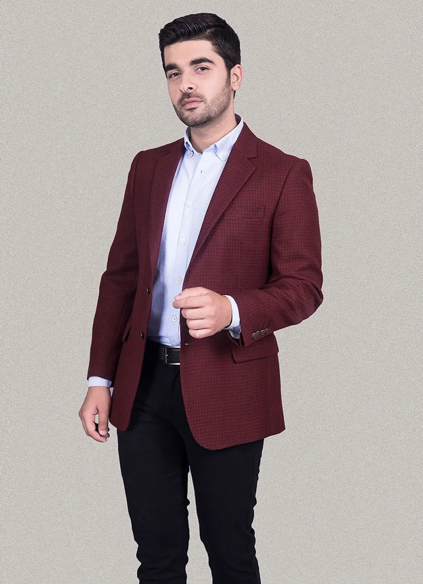 Cherry Red Houndstooth Worsted Tweed Classic Blazer